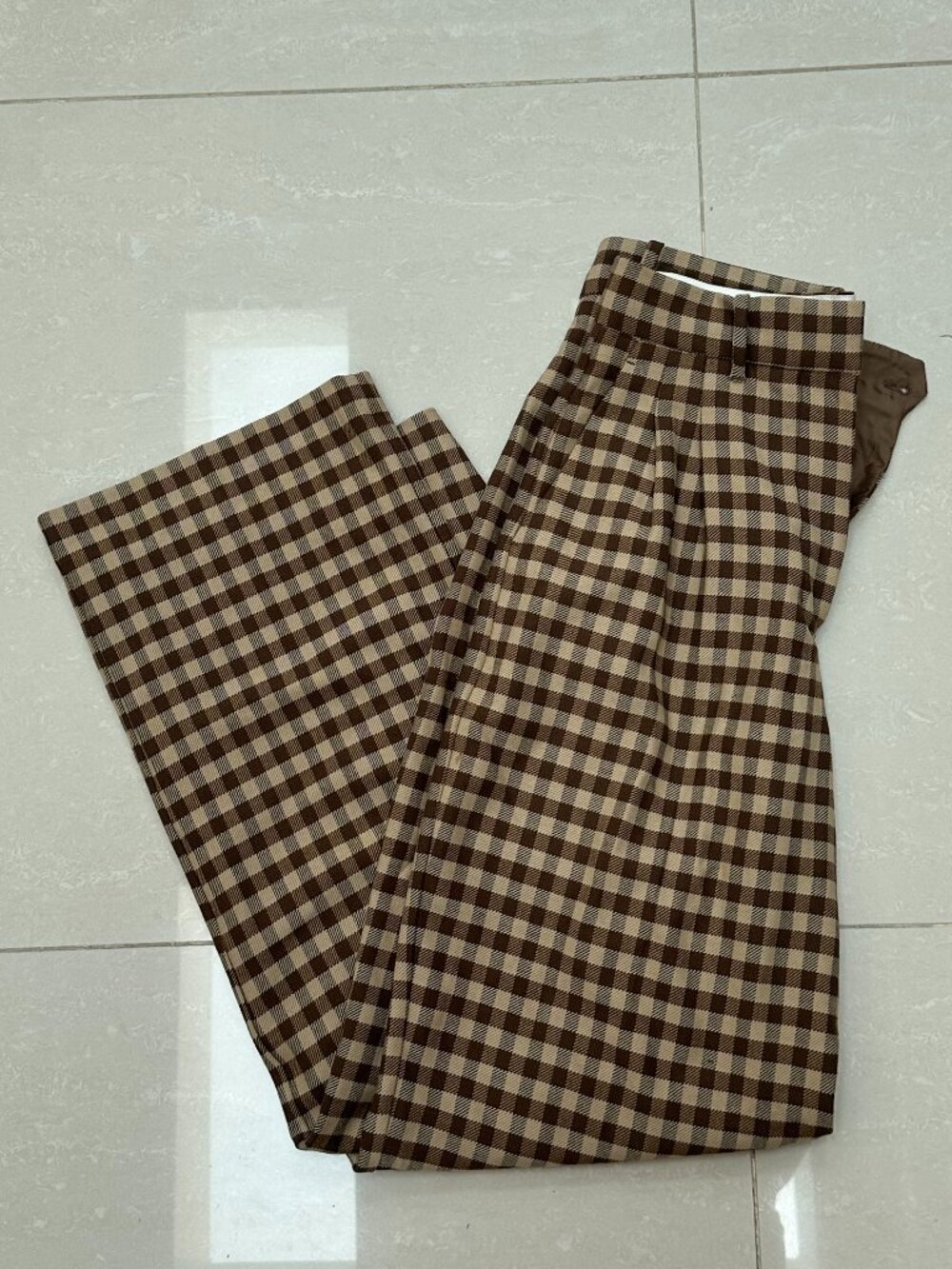 Wilfred Brown & Cream Gingham Trousers - Tailored Straight Leg